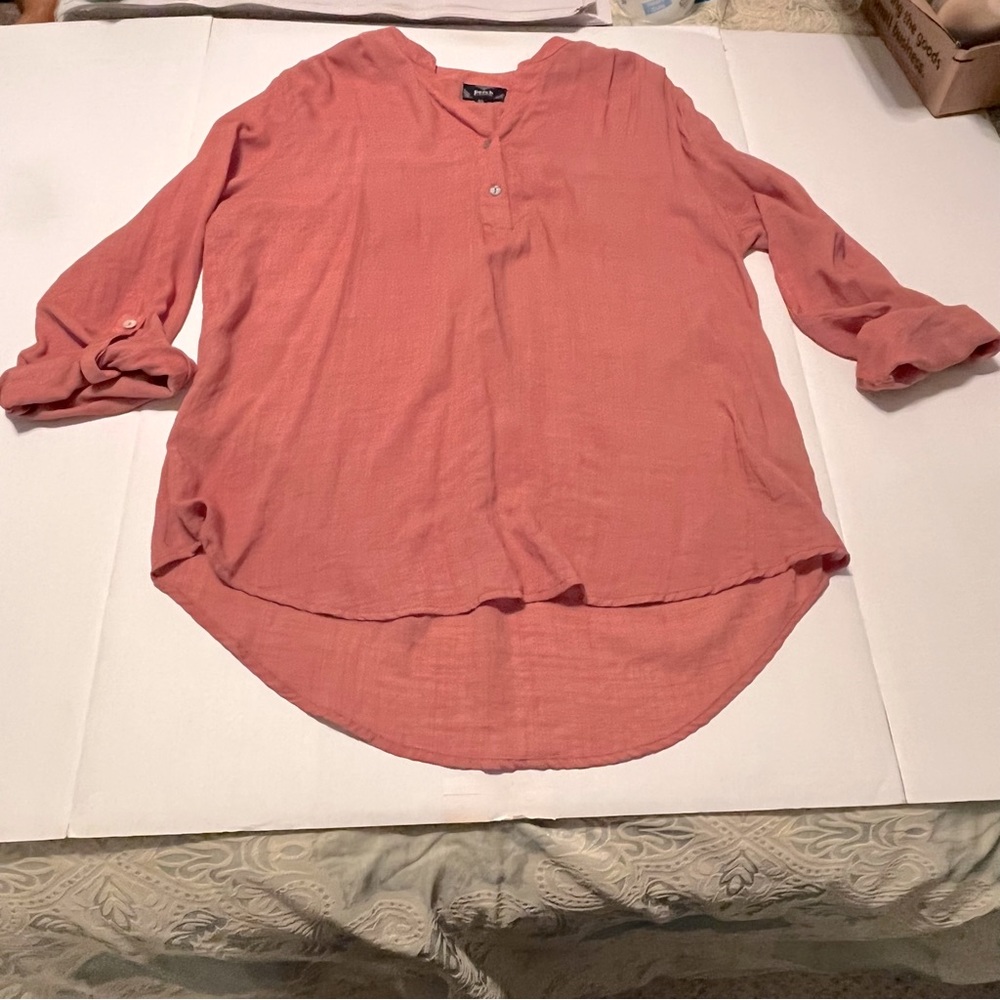 Perch Blu Pepper Womens Size 2XL Rust Orange Red Button‎ Shirt Long Sleeve Boho